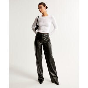 Women's Abercrombie & Fitch Black Vegan Leather High Rise Loose Pant size 18S